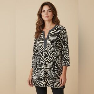 J. McLaughlin 3/4 Sleeve Zebra Print Tunic Brown Size Medium